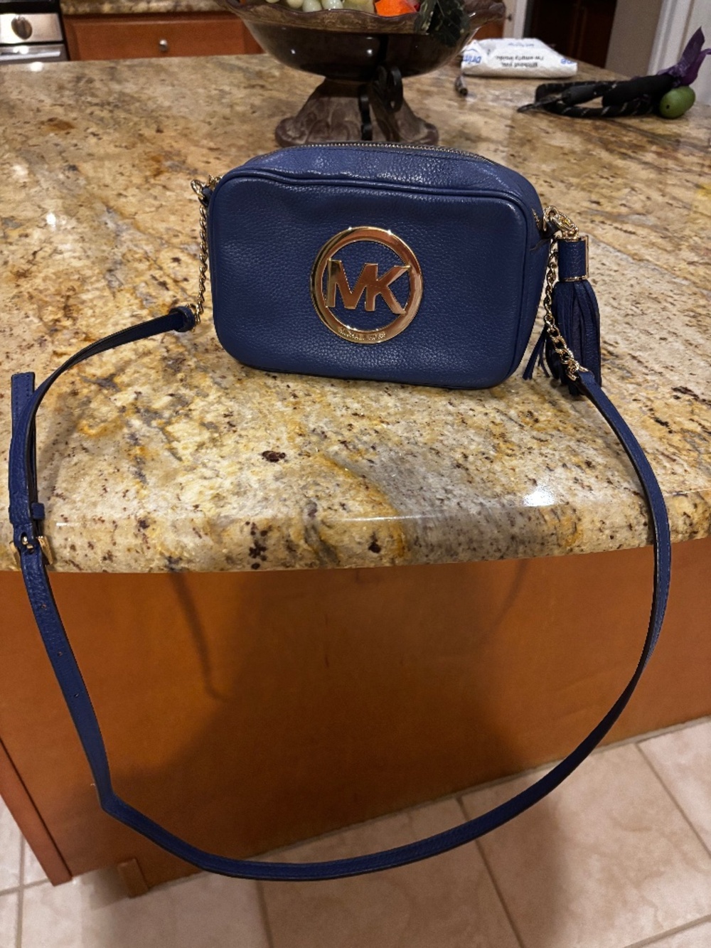 Michael Kors, blue leather camera  bag NWT gold hardware